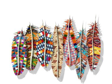 Beyaz arka plana karşı suluboya boho tüyleri