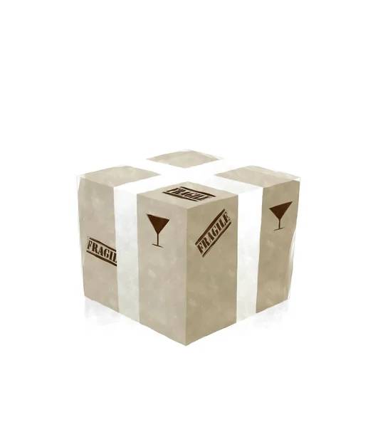 Caixa de papelão aquarela frágil — Fotografia de Stock