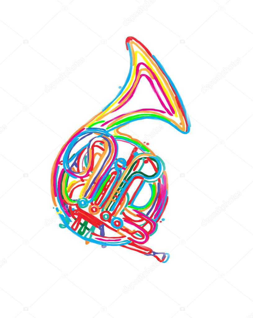 Watercolor french horn