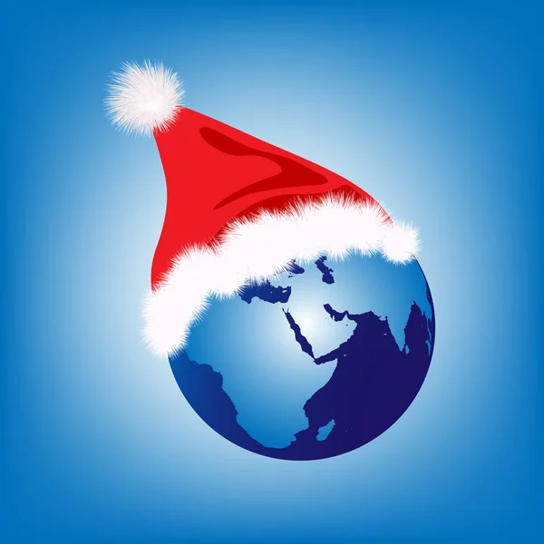 Santa hat on globe — Stock Vector