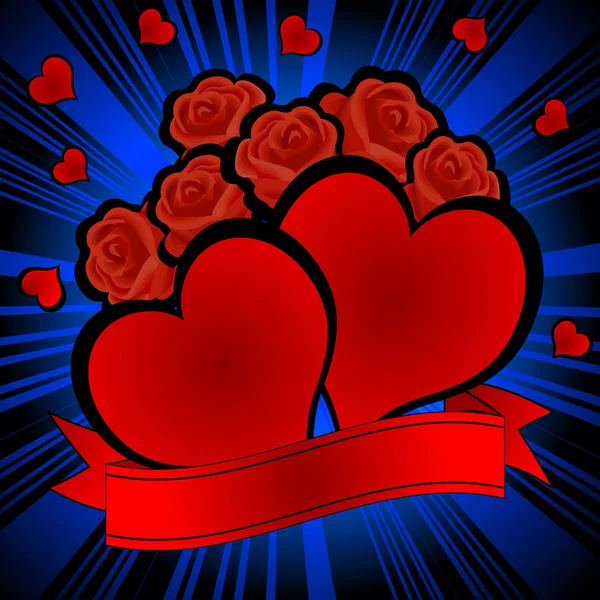 Corazones rojos y rosas — Vector de stock