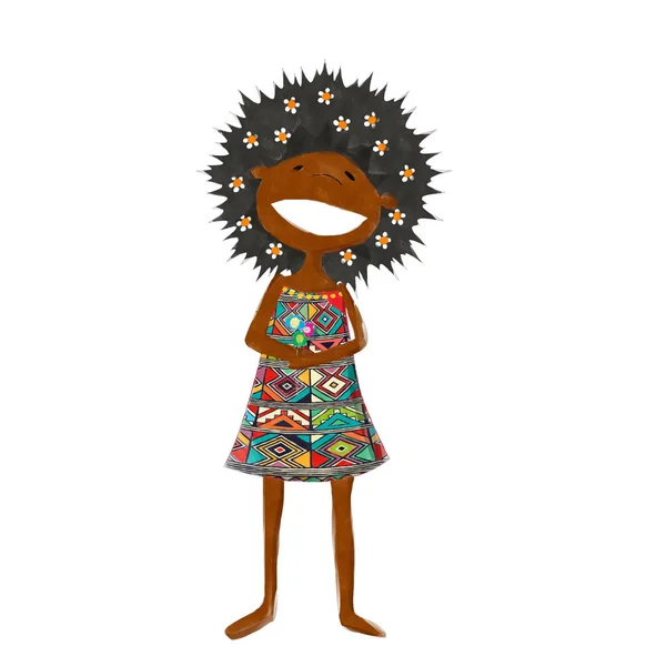 Aquarela menina africana — Fotografia de Stock