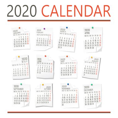 2020 için kağıt üzerinde yaratıcı vektör takvimi