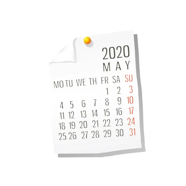 2020 Mayıs takvimi — Stok Vektör