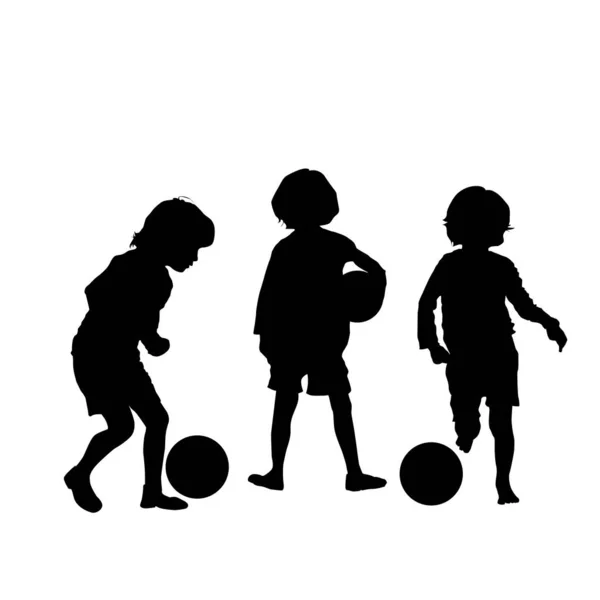 Bambini di calcio, silhouette vettoriali — Vettoriale Stock