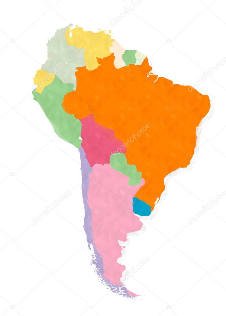 South America map in watercolors