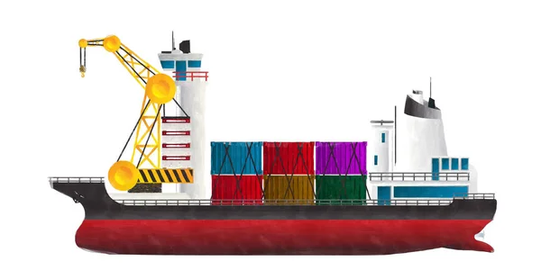 Aquarell-Containerschiff — Stockfoto