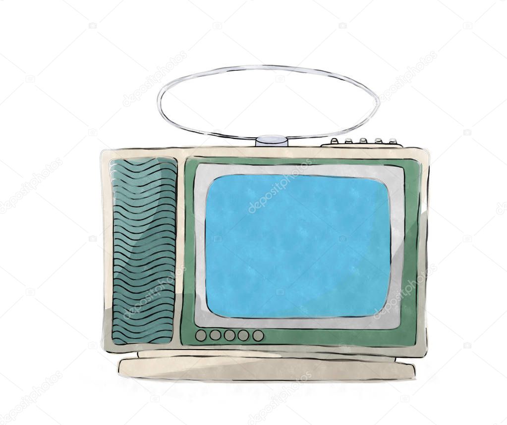 Watercolor retro tv set 