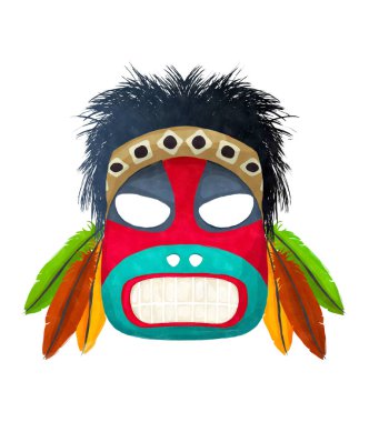 Beyaz arkaplanda suluboya kabile maskesi