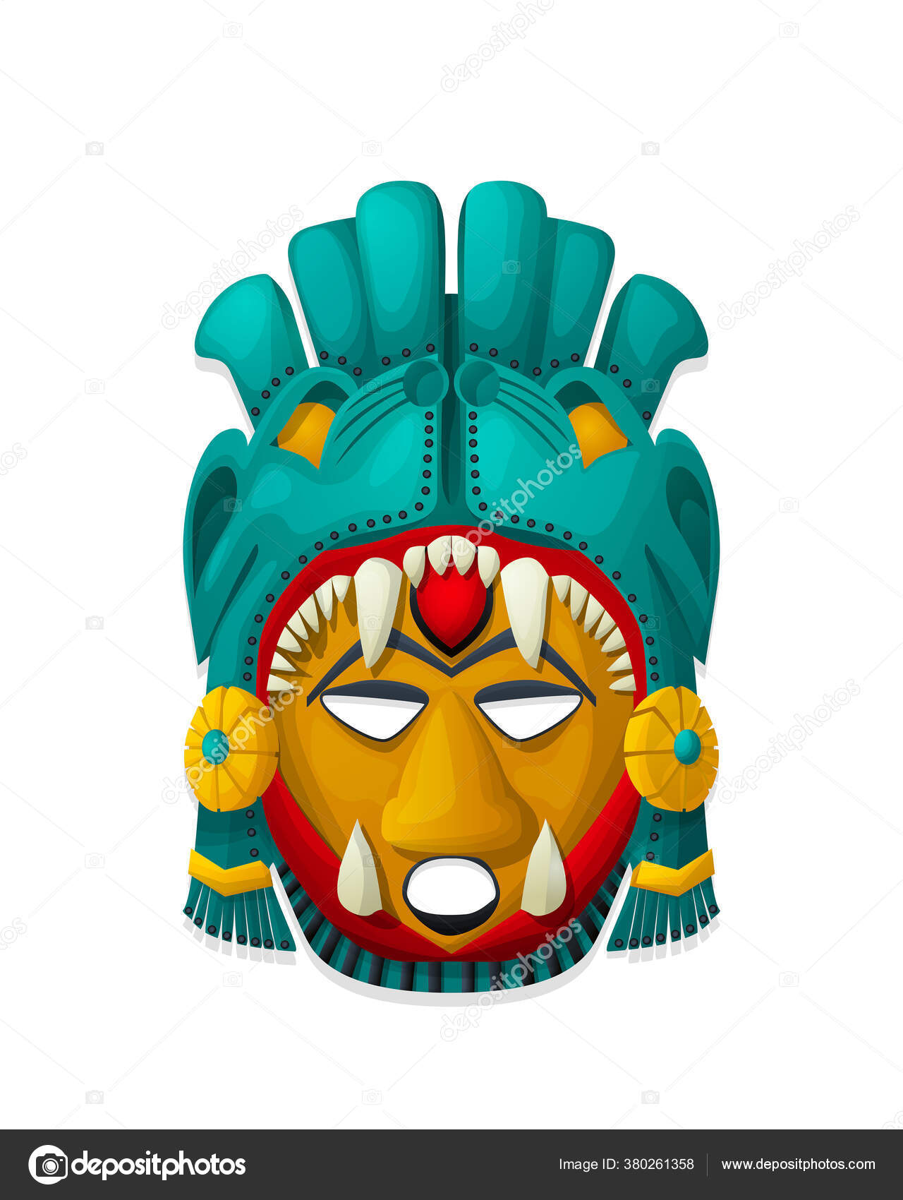 Vector Tribal Aztec Maya Mask White Background Illustration by ©rceeh #380261358