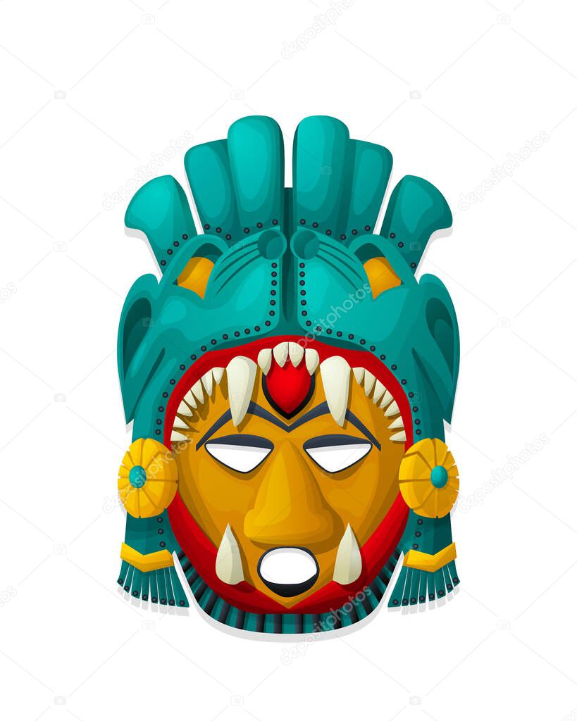 Vector tribal aztec maya mask over white background