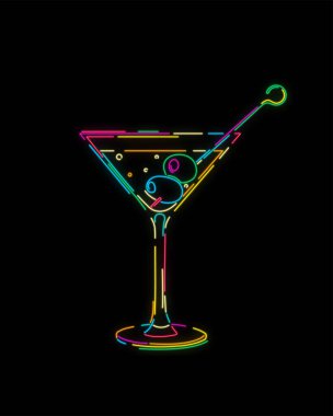 Siyah üzerine neon etkisi martini kokteyli