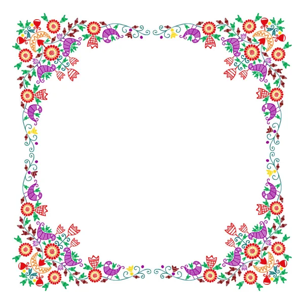 Marco Floral Estilo Popular Húngaro Sobre Fondo Blanco Con Espacio — Vector de stock