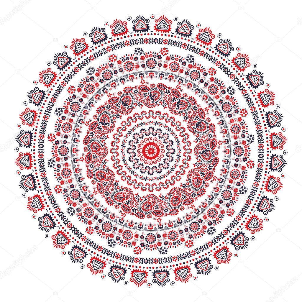 Decorative round folk ornament in Szekeli style, vector 