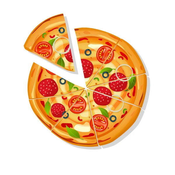 Pizza Rodajas Vector Dibujos Animados Sobre Fondo Blanco — Vector de stock