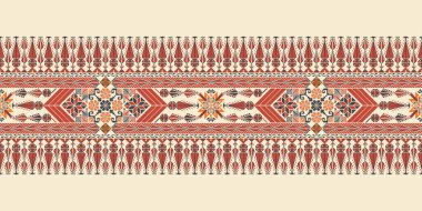 Geleneksel Tatreez nakışı yatay, dikişsiz desen, sınır. Yazdırma, arkaplan, şablon için ölçeklenebilir vektör tasarımı