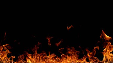 Fire flames on black background. clipart