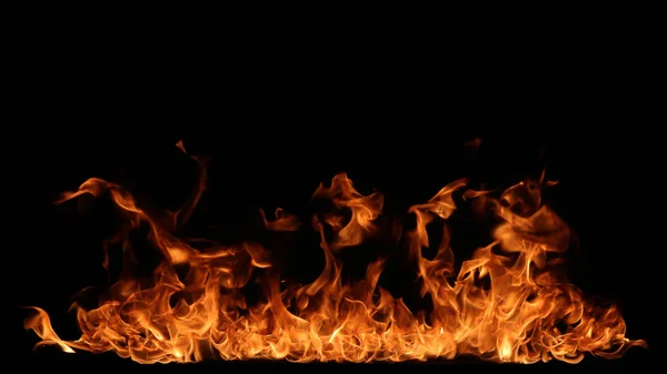 Tűz lángok fekete háttér. — Stock Fotó