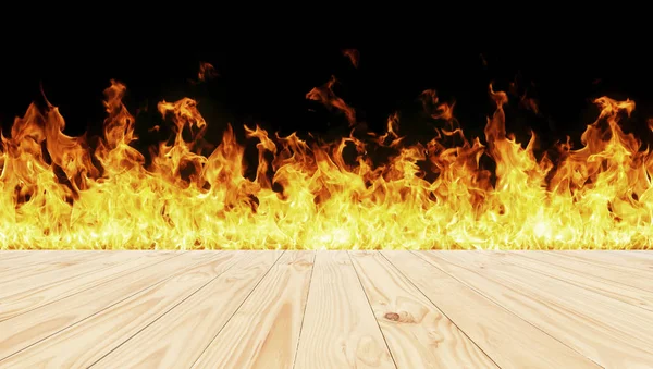 Parte superior de madera divide 1 a 2 partes en llamas de fuego fondo negro  - —  Fotos de Stock