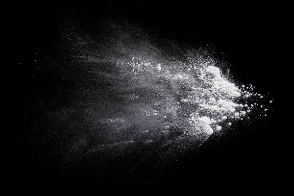 Color powder white splashes  dust on a black background. — Stock Photo, Image