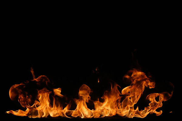 Fire flames on black background.