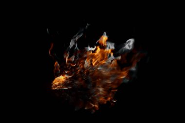 Siyah bir arka plan üzerinde alev ve duman, closeup