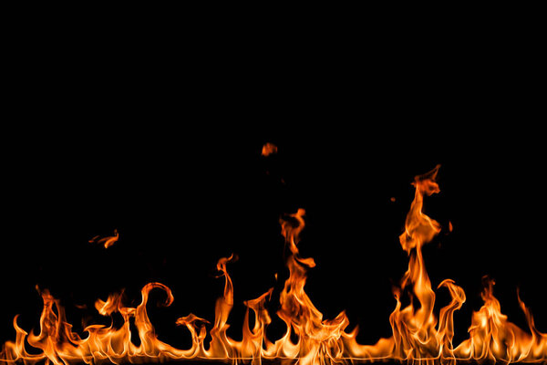 Fire flames on black background.