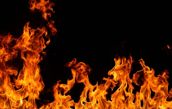 Közelről Fire Lángok Fekete Háttér — Stock Fotó