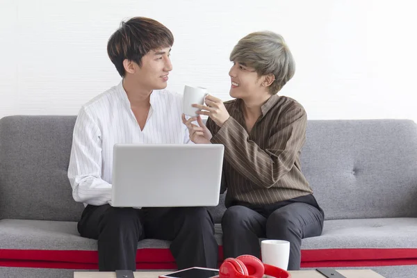 Lgbt Concept Young Asian Gay Couples Happy Smiling — Stock Photo, Image