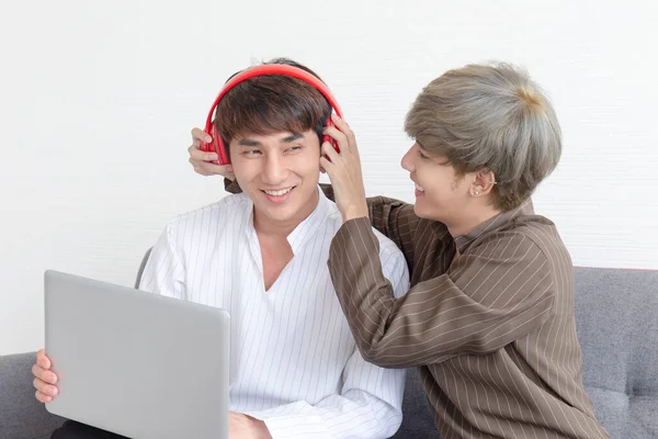 Lgbt Concepto Joven Asiático Gay Parejas Feliz Sonriendo —  Fotos de Stock