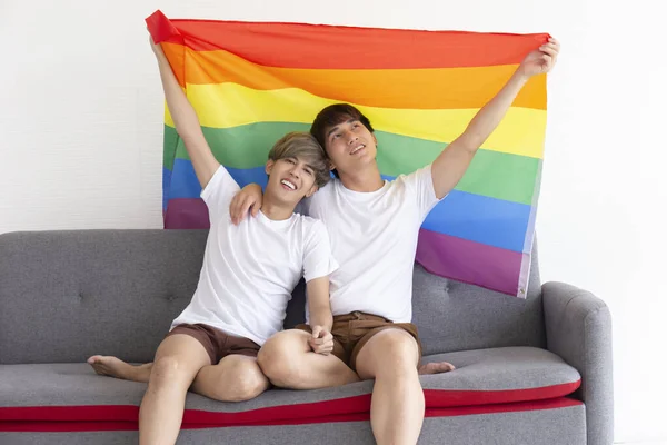 Homosexuella Par Unga Pojkar Asiatiska Män Hbtq Begrepp — Stockfoto