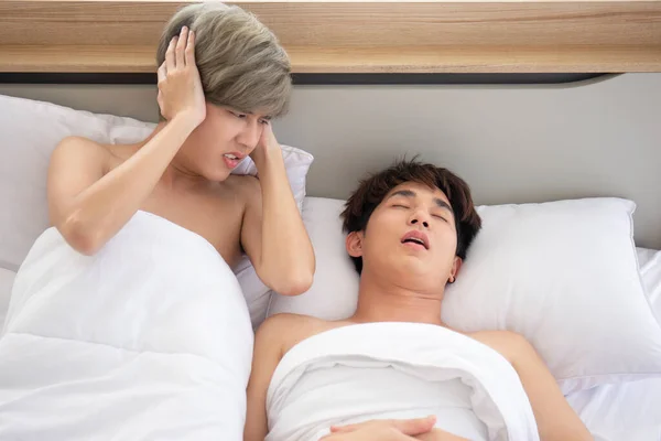 Asijské Gayové Pár Teen Chrápání Potíže Spaním — Stock fotografie