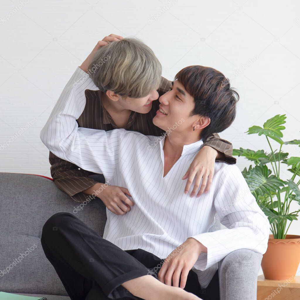 LGBT concept young Asian gay couples happy smiling.