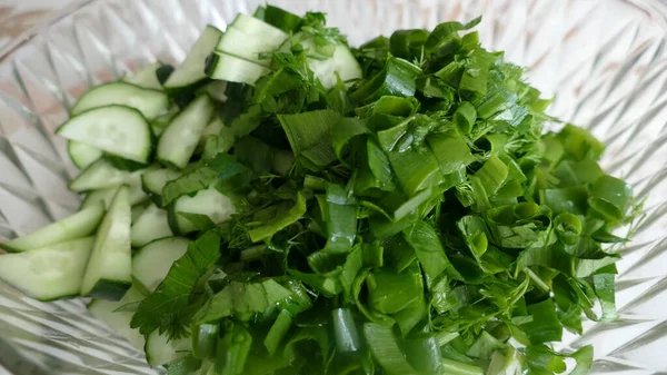 Cocinero Prepara Ensalada Vegetal Concepto Comida Saludable —  Fotos de Stock