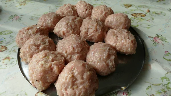Raw Meatballs Made Chicken Meat — Stock Photo, Image