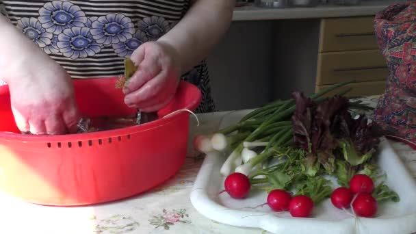 Concept Saine Alimentation Cuisinier Lave Des Légumes Frais Pour Une — Video