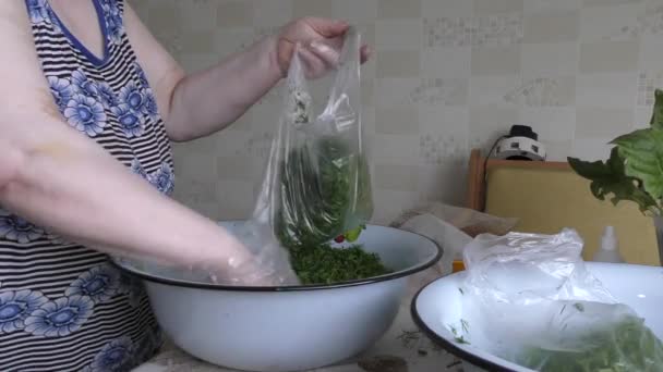 Cozinheiro Faz Preparações Endro Fresco — Vídeo de Stock