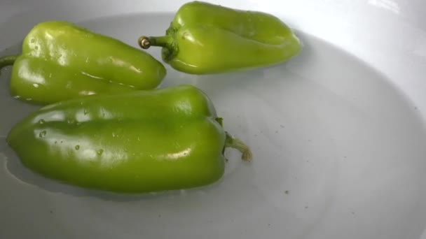 Cook Washes Water Sweet Pepper — Stock Video