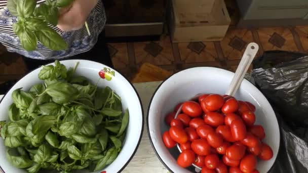 Chef Fêmea Preserva Tomates Vermelhos — Vídeo de Stock