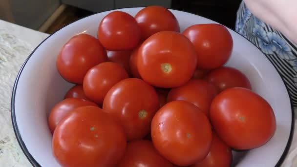 Kucharz Myje Wodę Pomidorów Zdrowa Koncepcja Żywności — Wideo stockowe