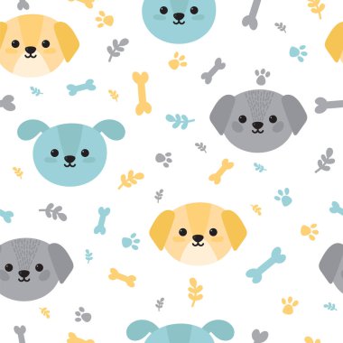 Çocukça seamless modeli ile şirin küçük yavru. Çizgi film köpeklerle trendy arka plan. Çocuk odası dekorasyon, kağıt ambalaj. Vektör çizim