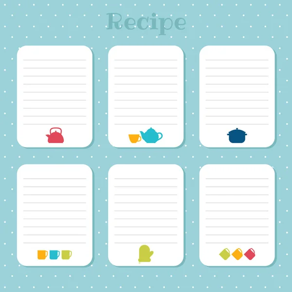 レシピ カードを設定します 料理カードのテンプレート レストラン カフェ パン屋 ファーストフードのベクトル図 — ストックベクタ