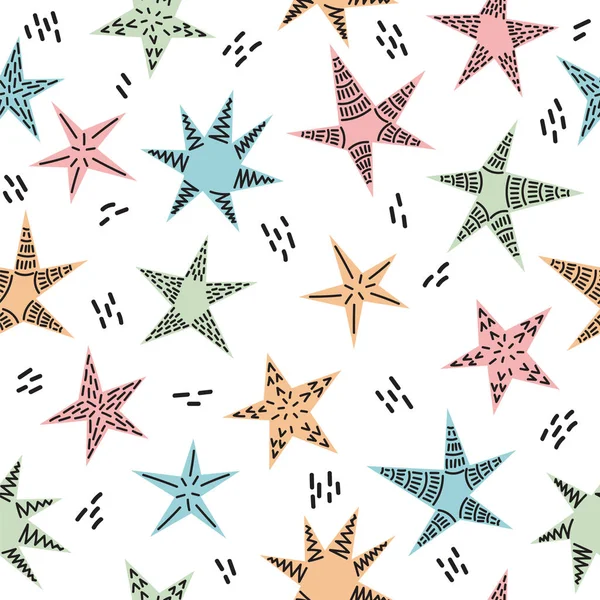 Cute Tribal Seamless Pattern Hand Drawn Stars Kids Trendy Background — Stock Vector