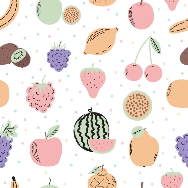 Lindo Patrón Sin Costuras Con Frutas Exóticas Caricatura Frutas Tropicales — Vector de stock