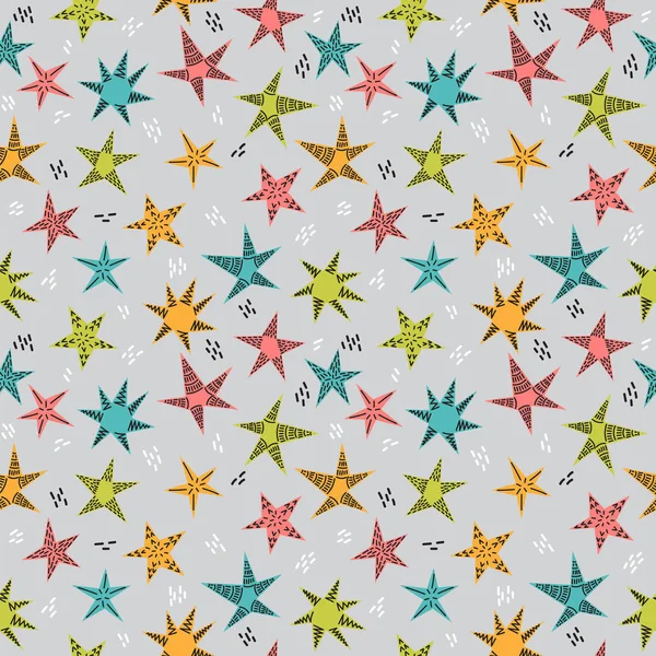 Aranyos Törzsi Varrat Nélküli Mintát Kézzel Rajzolt Csillag Gyerekeknek Textúra — Stock Vector