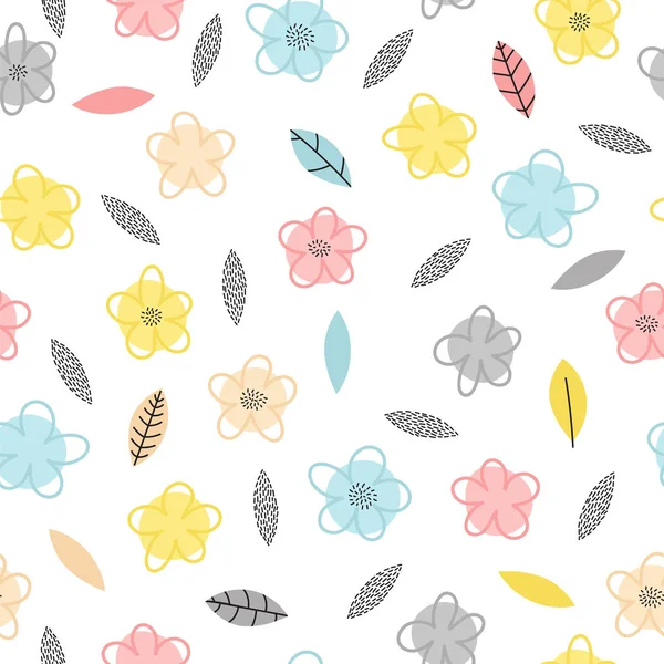 Handgezeichnetes Nahtloses Muster Mit Blüten Und Blättern Niedlichen Floralen Hintergrund — Stockvektor