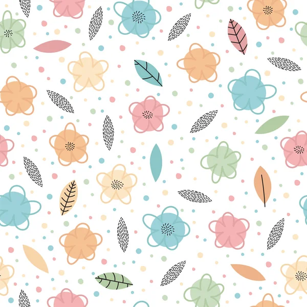 Handgezeichnetes Nahtloses Muster Mit Blüten Und Blättern Trendiges Kreatives Grafikdesign — Stockvektor
