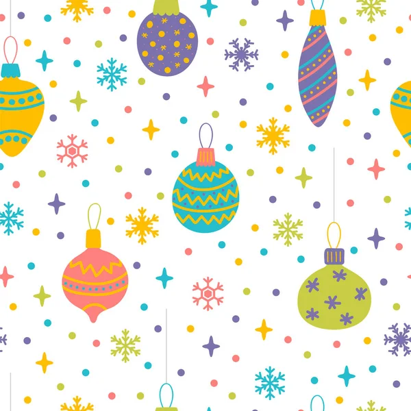 Seamless Pattern Christmas Toys Balls Bubbles Cute Background Colorful Design — Stock Vector