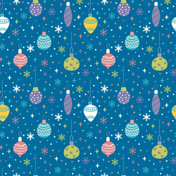 Бесшовный Узор Рождественскими Игрушками Шариками Пузырями Симпатичный Фон Красочными Элементами — стоковый вектор