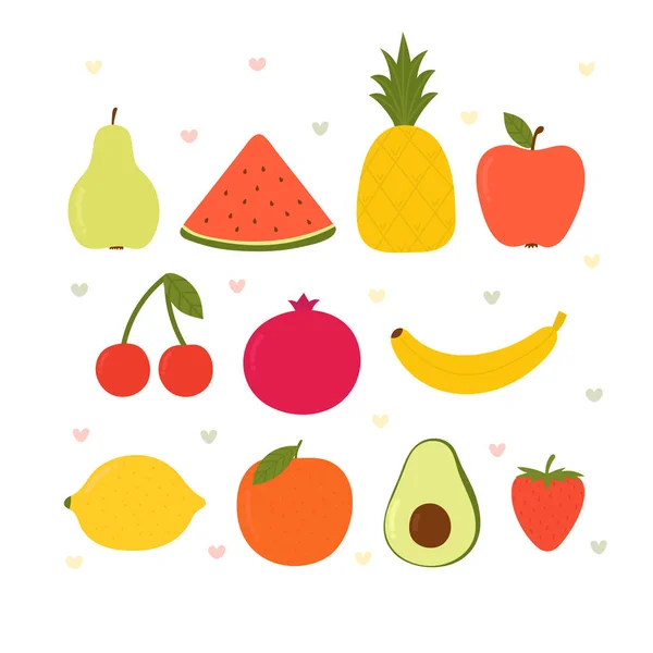 Leuke cartoon kawaii fruit. Gezonde stijl collectie. Platte stijl. Vegetarisch eten — Stockvector